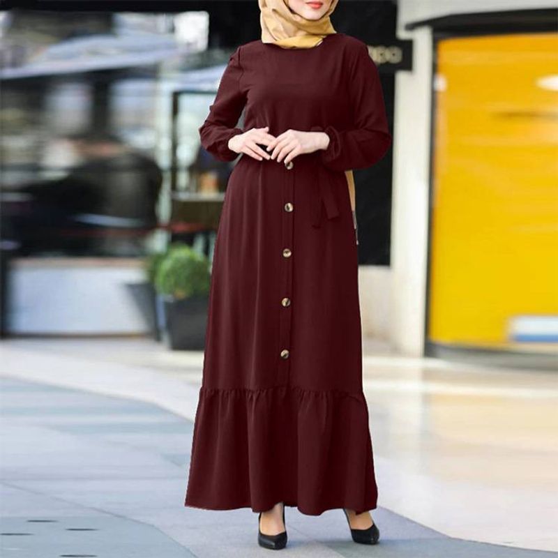 New ethnic style spring and autumn literary temperament women's clothing pullover round neck big swing long dress_voghion.com