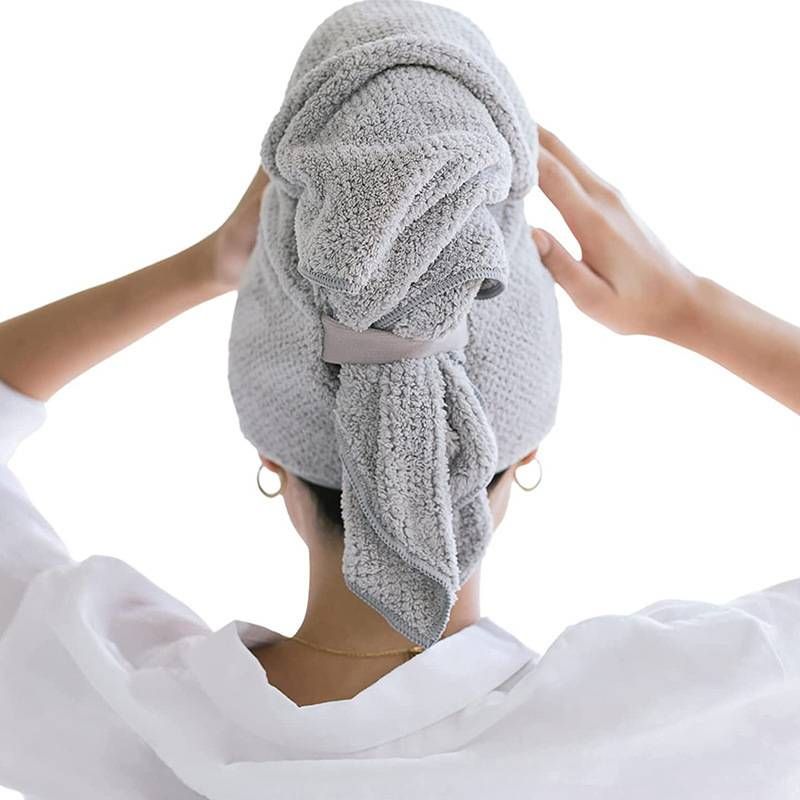 Large Women's Hair Drying Towel - Microfiber Wrap With Elastic Band For Frizz - Free Quick Drying Of Wet Hair_voghion.com