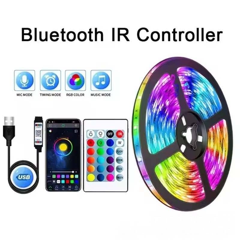 5V Bluetooth RGB LED Strip Lights With 24-Key Remote & Smart APP Control – Indoor Mood Lighting For Parties, Gaming & Home Decor_voghion.com