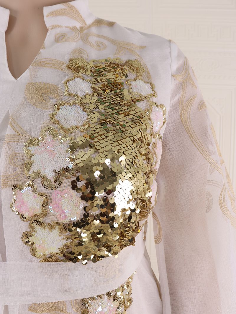 Robe Abaya musulmane élégante – Robe maxi à manches longues brodée et sequins (0XL-4XL, Mode pudique)_voghion.com