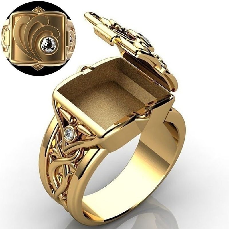 Hip Hop Punk Plated Men's Box Flip Up Ring_voghion.com