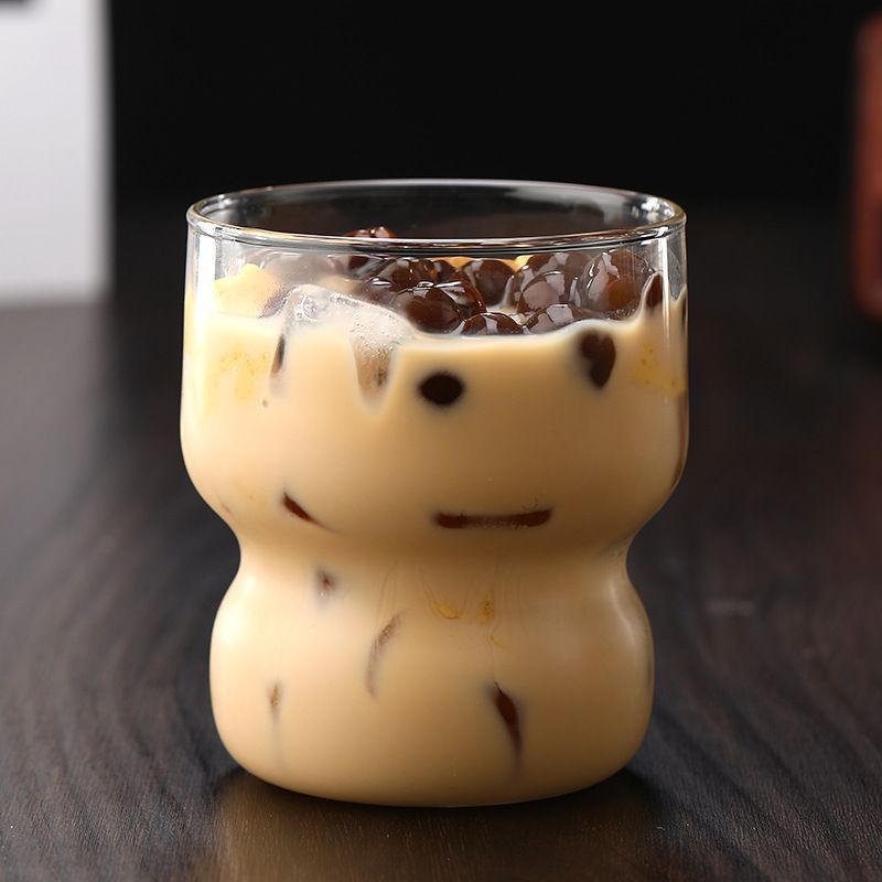 Chubby Striped Borosilicate Glass Tumbler - 400ml Thick-Walled Mug For Coffee, Milk, Oatmeal & Yogurt_voghion.com