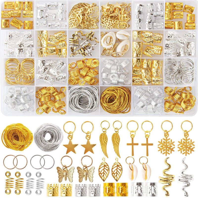 230-Piece Euro-American Star Metal Hair Rings, Tassel Circle Clips For African Dreadlock Braids_voghion.com
