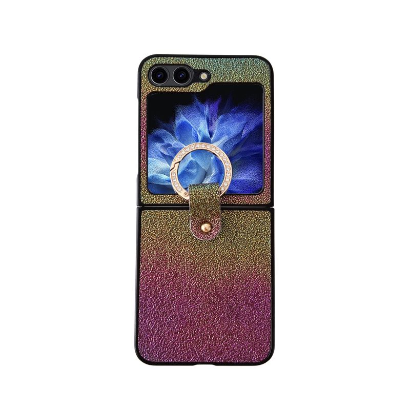 For Samsung Galaxy Z Flip 3 4 5 6 5G Luxury Business Ring Gradient Leather Phone Case Cover_voghion.com