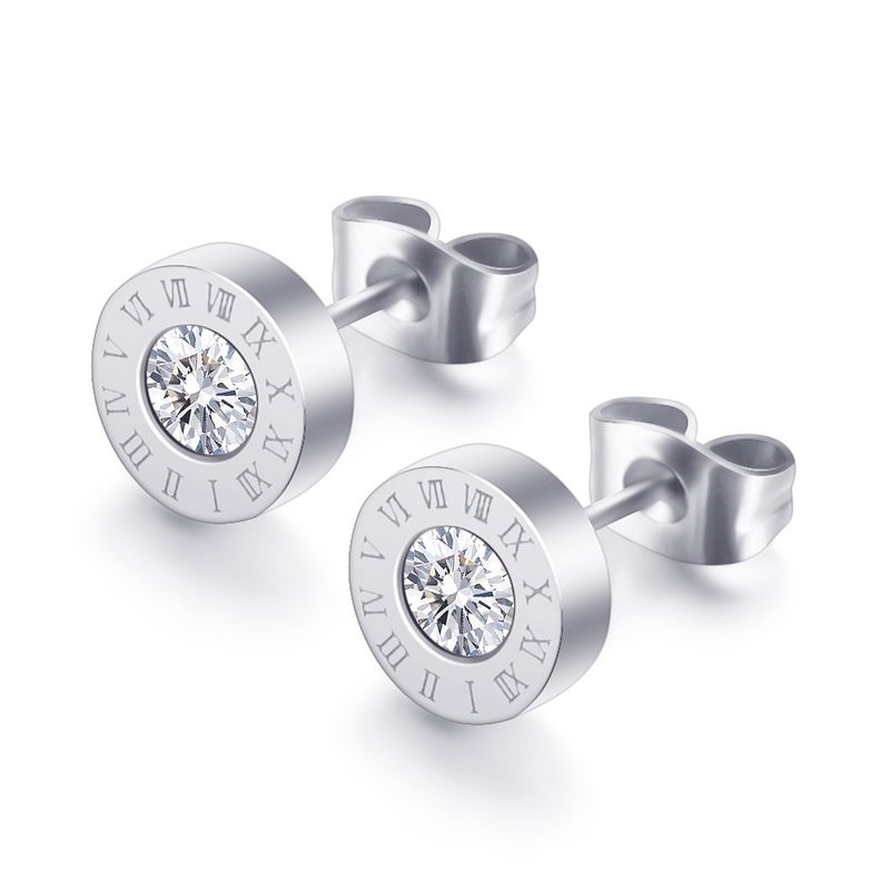 Edelstahl-Ohrstecker mit römischen Ziffern für Damen und Herren, modisch, rund, antiallergisch, Kristall, Edelstahl-Ohrringe, Schmuck_voghion.com