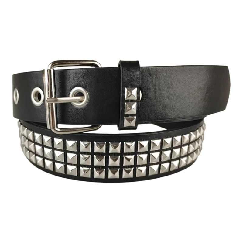 Big Skull Hip Hop Alloy Rivet Square Bead Pyramid Personality Belt Female Versatile Decorative High End Belt_voghion.com
