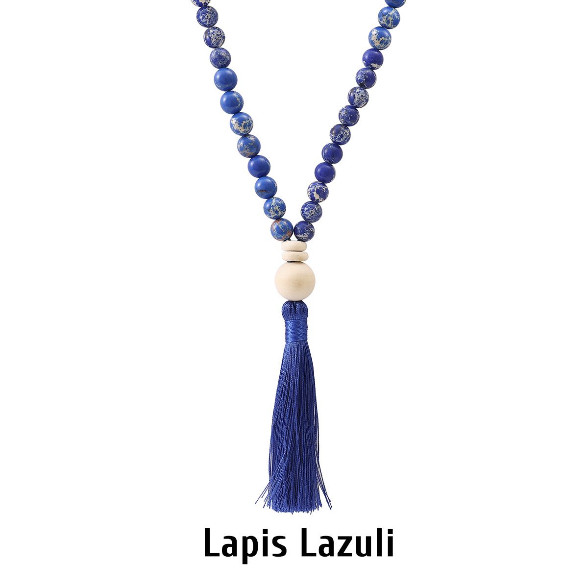 Collar con borlas de cuentas redondas de piedras preciosas naturales 108 para mujer, cadena de suéter de moda de 8 mm_voghion.com