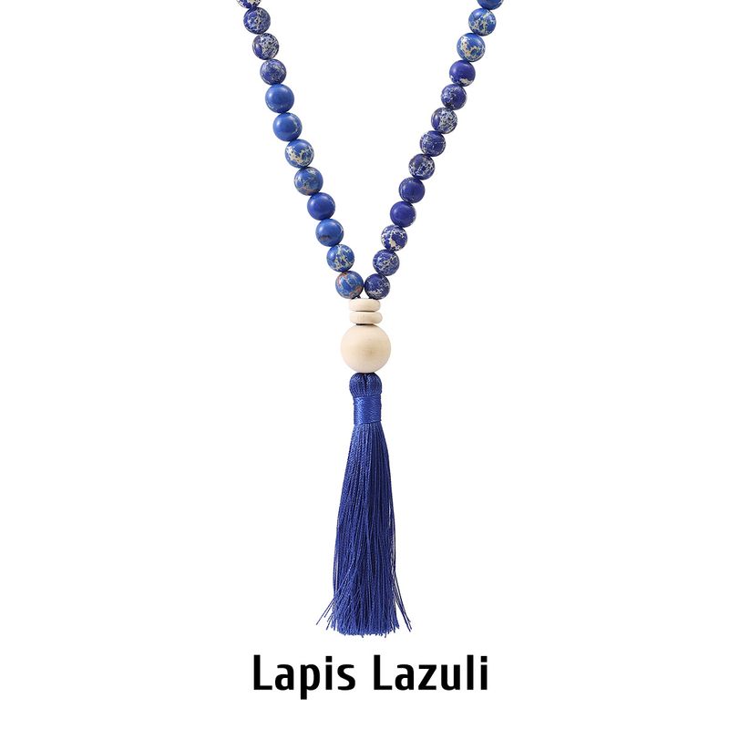 Women's Jewelry 108 Natural Gemstone Round Beads Tassel Necklace 8mm Fashion Sweater Chain_voghion.com
