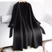 Women's Oversized Trench Coat With Belt, Alpaca Wool Blend Long Coat For Work & Casual, Korean-Japanese Style Loose Fit Duster (Black)_voghion.com