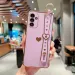 Wrist Strap Holder Electroplating Love Heart Phone Case For Samsung Galaxy S25 Ultra S24 S23 A15 A53 A54 Shockproof Back Cover_voghion.com