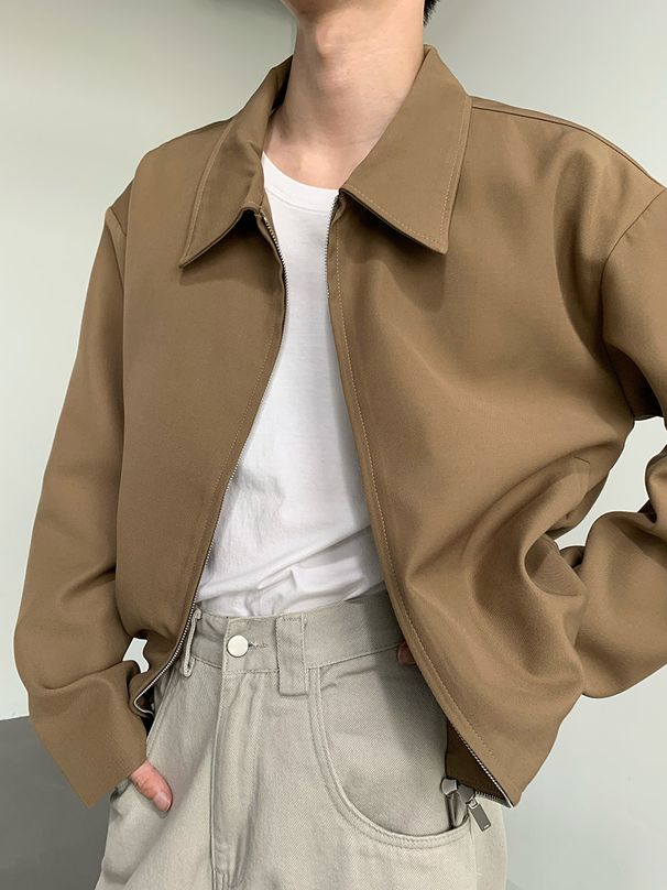 Erkekler İçin Kore Tarzı Yüksek Kaliteli Omuzluk Ceket, İlkbahar ve Sonbahar Yeni Bol Düz Renk Tasarımlı, Kısa Yaka_voghion.com