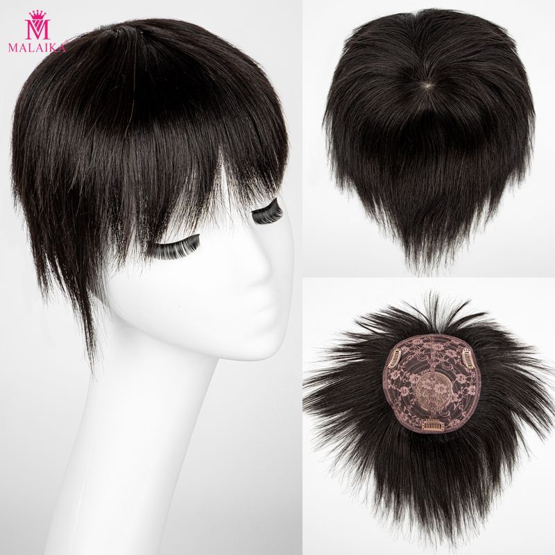 MALAIKA Human Hair Toppers For Women Thin In Toppers Withr Bangs Straight Hair Bangs Toupee For Women_voghion.com