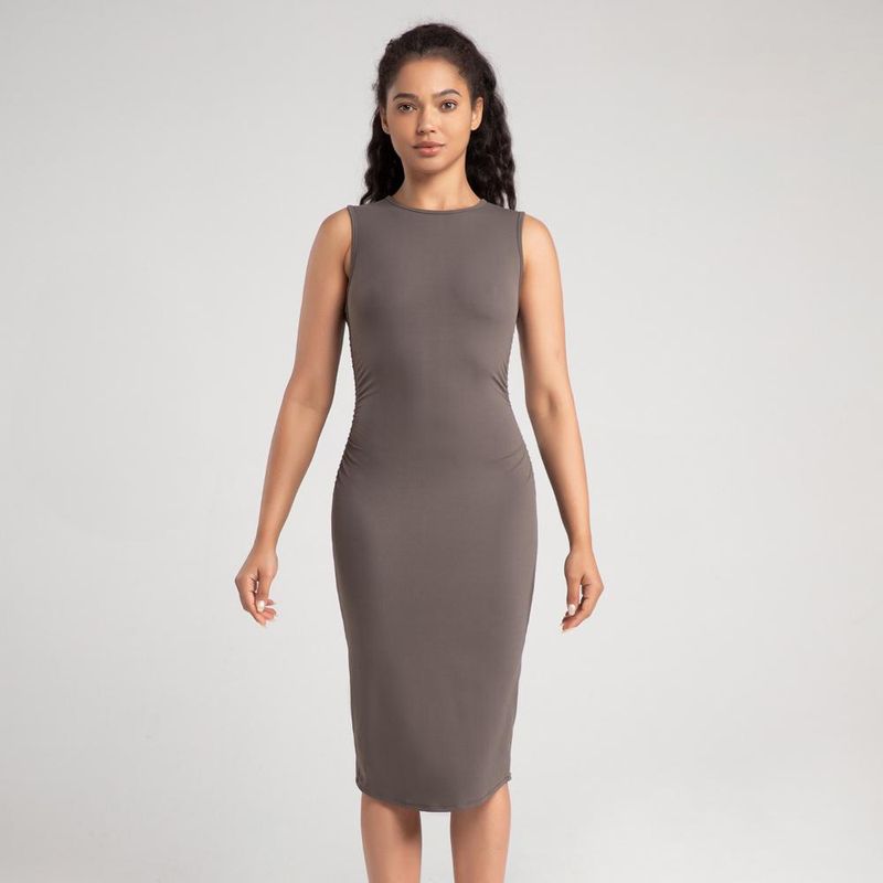 Women's Clothing Yoga Skirt Antibacterial Nude Pleated Sexy Long Skirt Sports Slim Dress_voghion.com