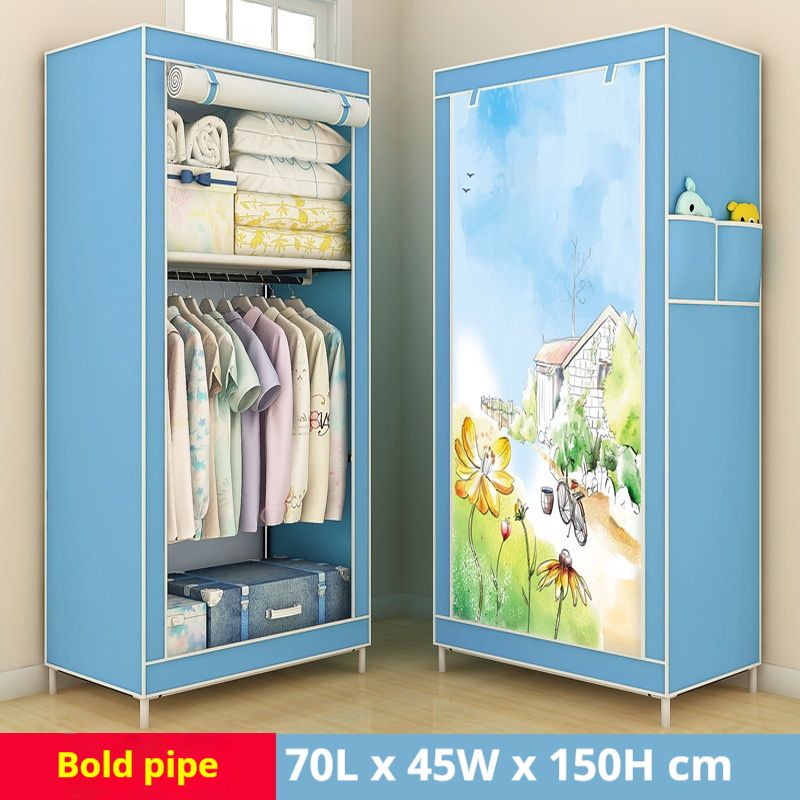 Heavy-Duty Fabric Wardrobe With Reinforced Metal Frame, 150x70x45cm Portable Closet For Dorm, Apartment & Small Spaces (Multiple Colors & Styles)​_voghion.com