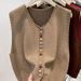 Modische Strickweste für Damen mit Regenbogenknöpfen; ideal zum Überziehen über einen Pullover._voghion.com