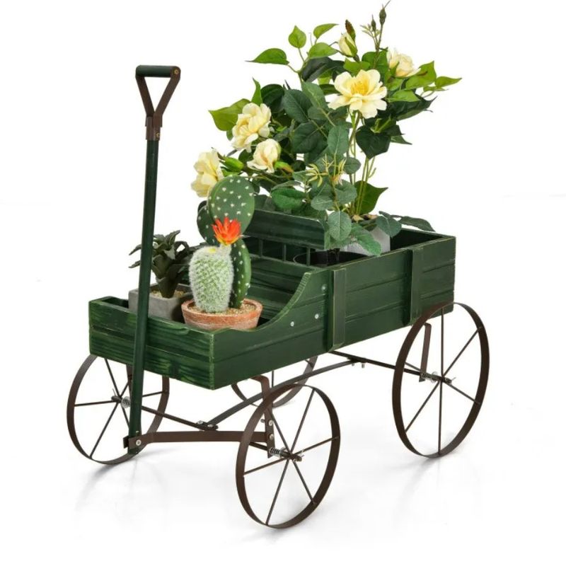 Metal Garden Bed Wooden Patio Wheels Yard Plant Wagon With For_voghion.com