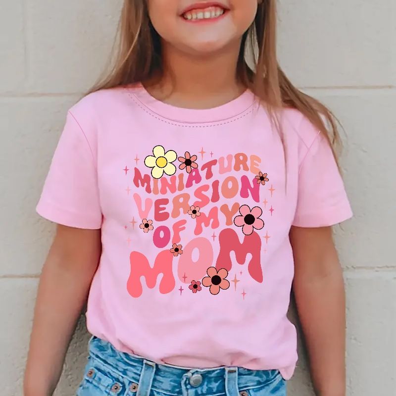 Kids’ Clothing Girls Flower Font Pattern Round Neck T Shirt Children's Casual Summer Wear_voghion.com