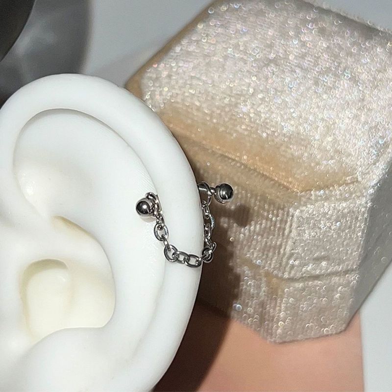 Punk Pointed Cone Rivet Curved Rod Chain Bone 2-pack Titanium Steel Hoop Studs Non-fading Ear Piercing Earrings Trendy_voghion.com