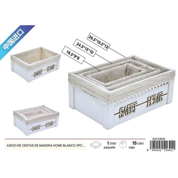 White Wooden Basket Set HOME - Decorative Storage_voghion.com