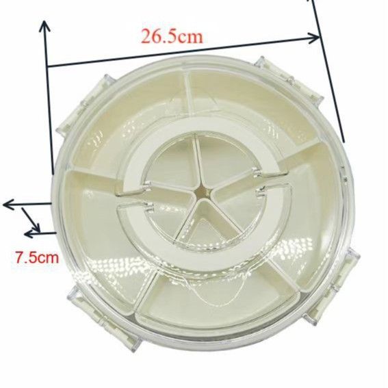 Vassoio rotante con maniglia, sei scomparti, vassoio per frutta secca a prova di umidità Seale, contenitore per snack rotondo portatile per uso domestico con_voghion.com