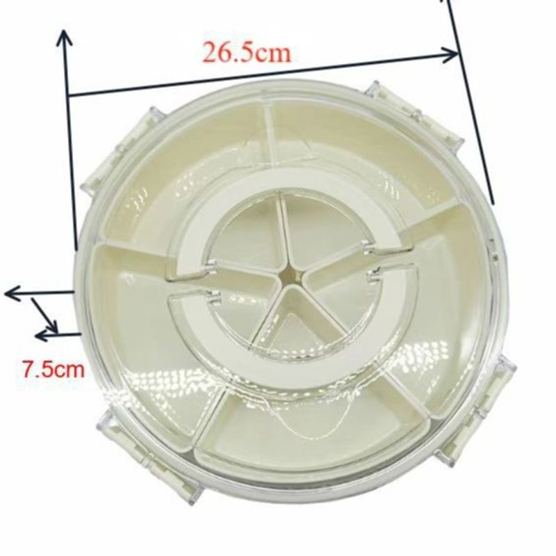 6-Compartment Rotating Snack Tray With Lid & Handle – Airtight Dry Fruit Storage Container For Home, Office & Travel (Round, BPA-Free Plastic)​_voghion.com