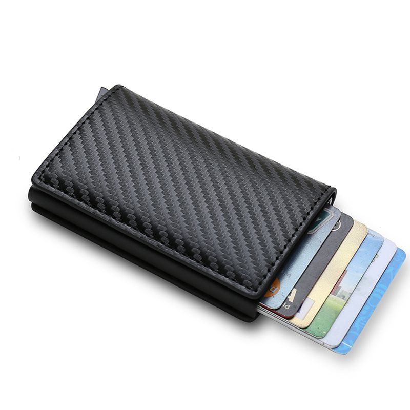 2023 Nuevo estuche para tarjetas con cepillo antirrobo que se abre automáticamente Estuche para tarjetas de crédito ultrafino Estuche para tarjetas de metal Cartera para múltiples tarjetas para hombres Fibra de carbono_voghion.com
