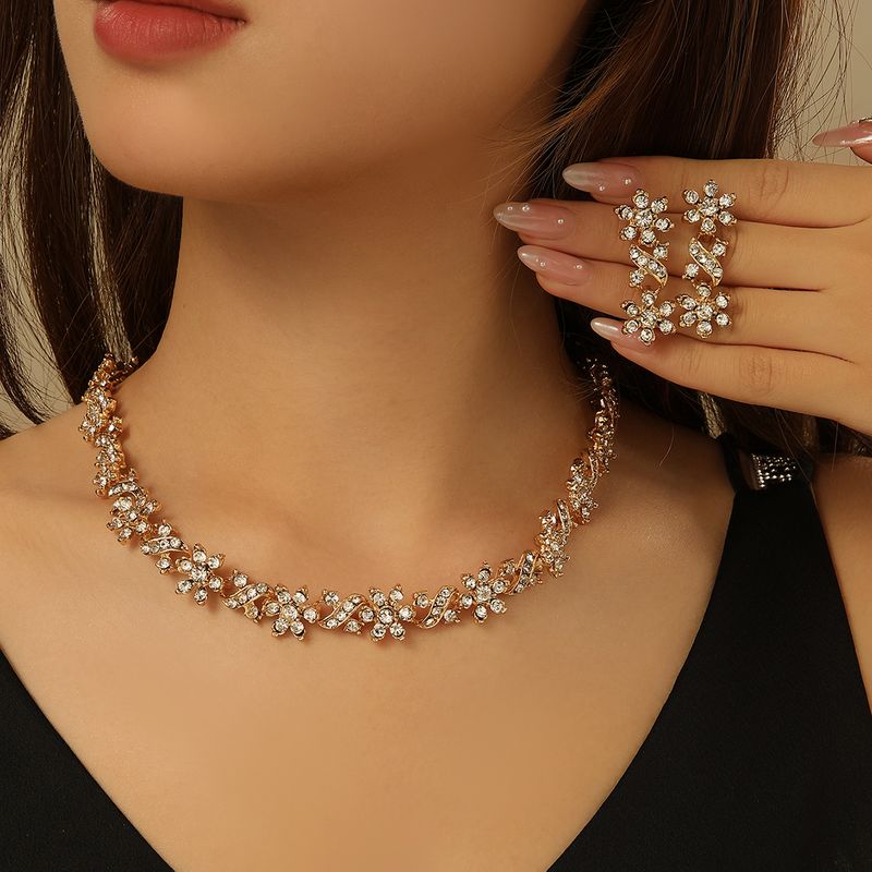 Luxury Gold Color Jewelry Full Rhinestone Crystal Necklace Earrings Wedding For Woman's Jewelry Set_voghion.com