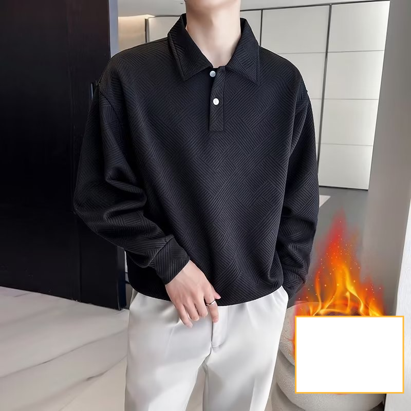 Männerkleeder Revers-Sweatshirt mat Samt, schwéiert schéint T-Shirt, laangärmlecht Poloshirt, Markenjacket, reift an haltbaart Top fir Männer_voghion.com