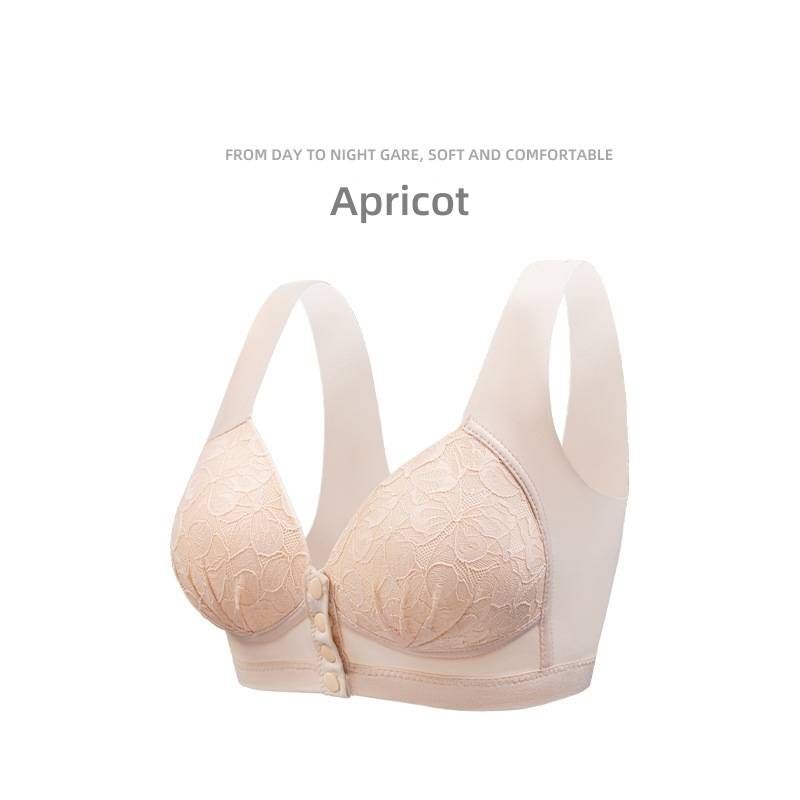 New Fashion Large Size Front Button Gather Comfortable and Breathable Thin No Steel Ring Bra for Women,Lace lingerie_voghion.com