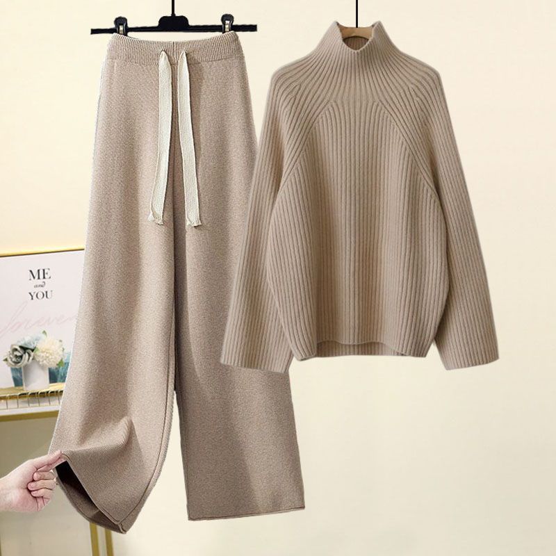 Damenbekleidung Neue Lazy Style Strickpullover für Frauen Schlanke Freizeithosen Zweiteilige Anzüge_voghion.com