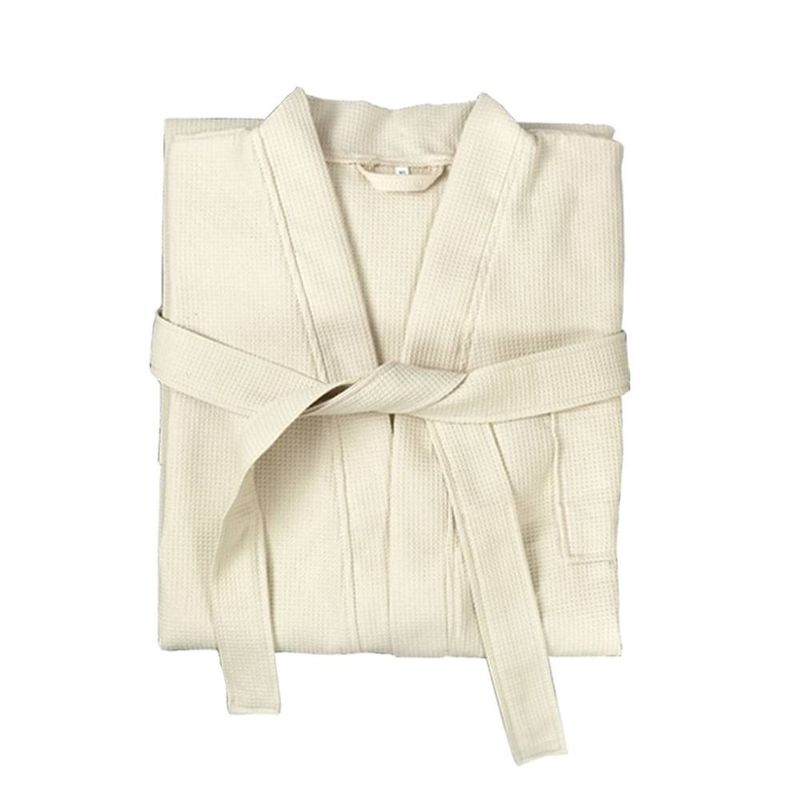 Summer Lightweight Waffle Weave Bathrobe - 100% Cotton, Quick-Drying & Absorbent, Natural Color (Home & Spa Use)​​_voghion.com