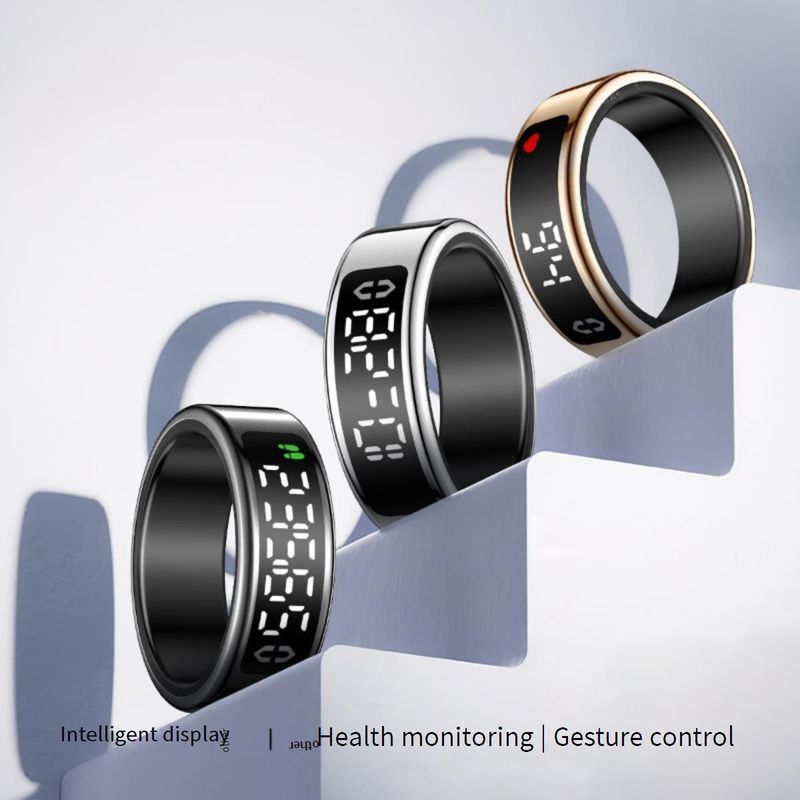 Rings SY01 Smart Ring met display, touch-oplaadstandaard, pagina's omslaan, foto's maken, Smart Ring, hartslag, bloedzuurstof, slaap_voghion.com