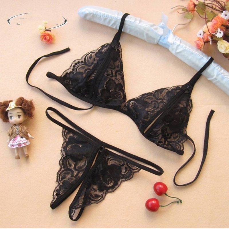 Women's Intimates Women's Transparent Lace Bra And Panties Temptation Split Set_voghion.com