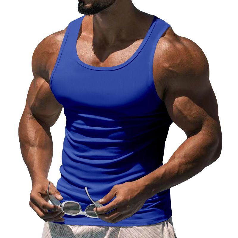 Abbigliamento maschile Gilet estivo da allenamento fitness Gilet da uomo tinta unita a forma di I per uomo_voghion.com