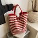 Dameskuldertasker En afslappet farveblokerende stribet tote-taske med en sød og afslappet stil, dobbeltsidet enkeltskuldertaske_voghion.com
