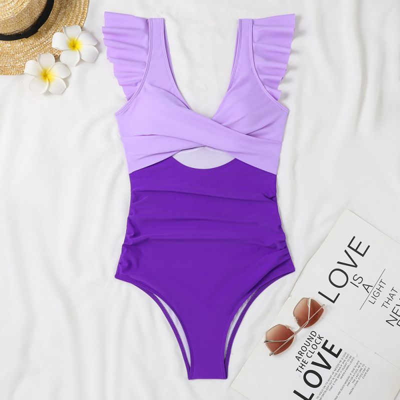Women's Clothing Swimsuit Hot Sale One Piece Cross Fly Swimsuit Female Ruffled Swimsuit Bikini_voghion.com