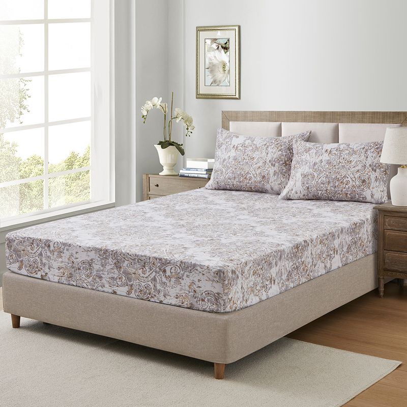 Cache-sommier imprimé 3D motif cachemire et grain de bois - Drap-housse en polyester, décoration d'intérieur vintage (infroissable, lavable en machine)_voghion.com