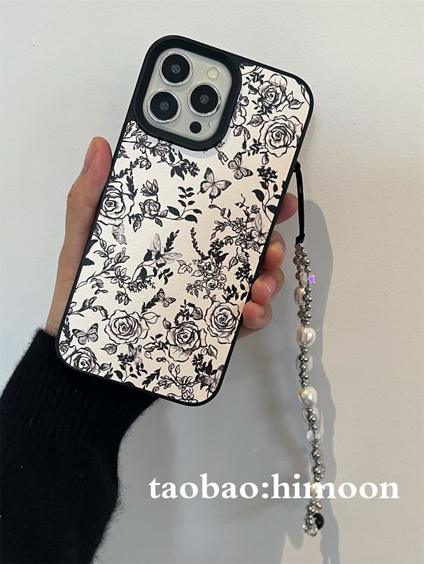Unbeatable Quality Beautiful Classical Ink Painting Rose Flower Sheepskin Mobile Phone Shell IPhone Suitable For Iphone15pro Iphone 16promax_voghion.com