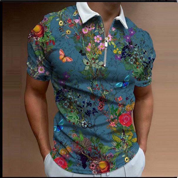 Men's summer new polo shirt zipper print men's polo shirt_voghion.com