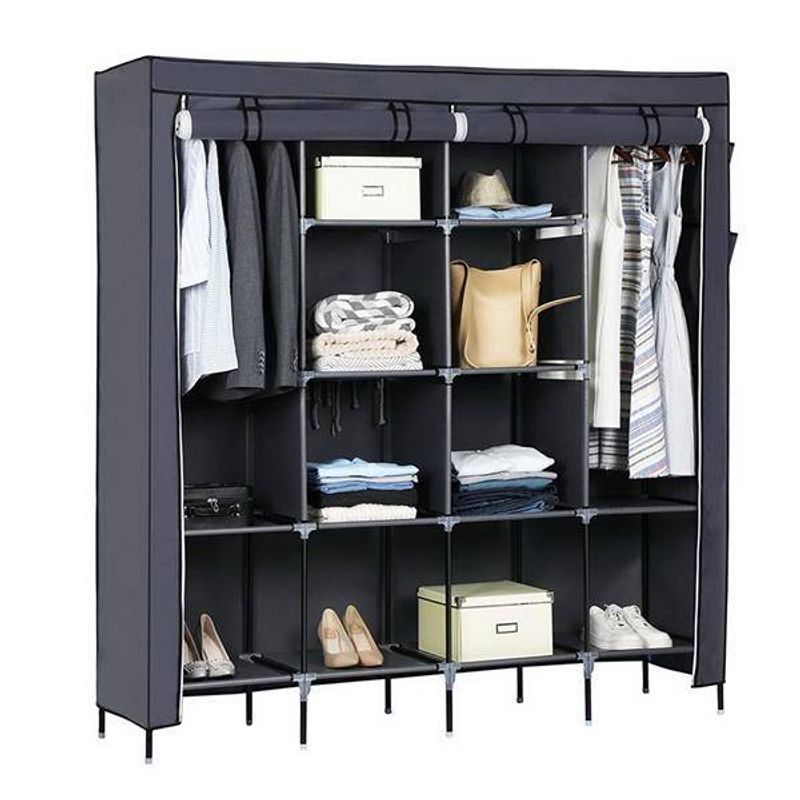 Non Woven Wardrobe With 4 Rows Of High Feet And 4 Side Pockets_voghion.com