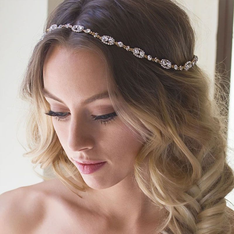 Dress accessories Light Luxury Geometric Diamond Ribbon All-match Shiny Bridal Headwear accessories_voghion.com