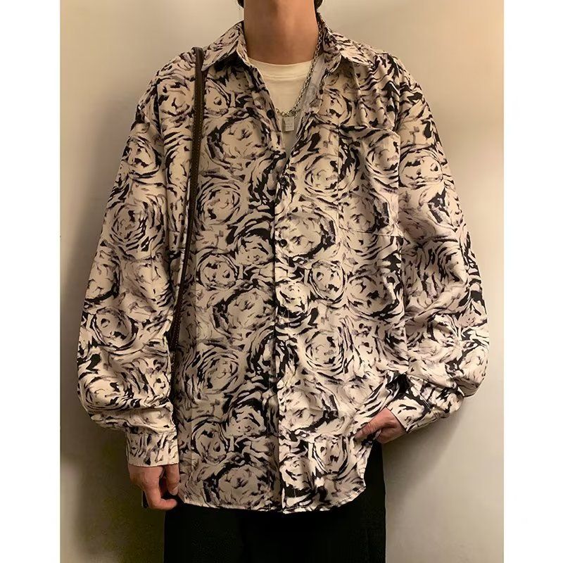 Japanisches Jacquard-Hemd mit kubanischem Hals und Tasche, langärmelig, tiefer Klappkragen, Eisseidenhemd, Instagram, trendig, lässig_voghion.com