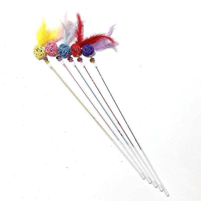 Retractable New Mint Five-Pointed Star Round Ball Feather Teaser Wand Extended Durable Cat Toy_voghion.com