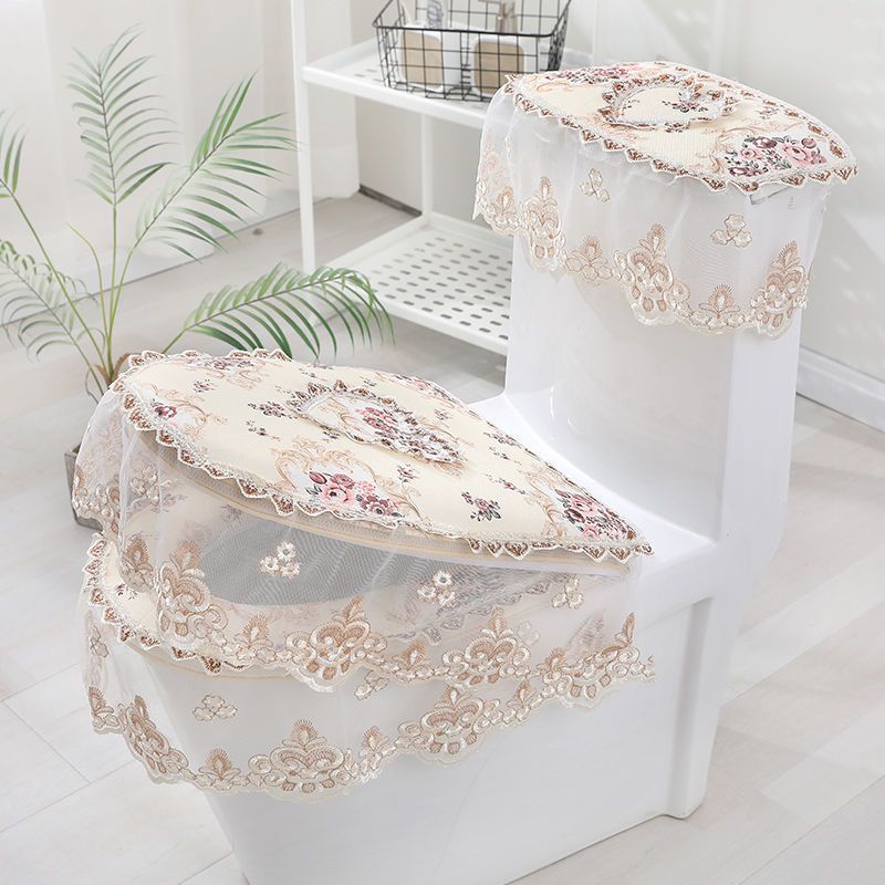 New Lace Fabric Toilet Cushion Cover Seat Cushion, Toilet Cover, Toilet Cover Hot Selling Three Piece Toilets Set_voghion.com