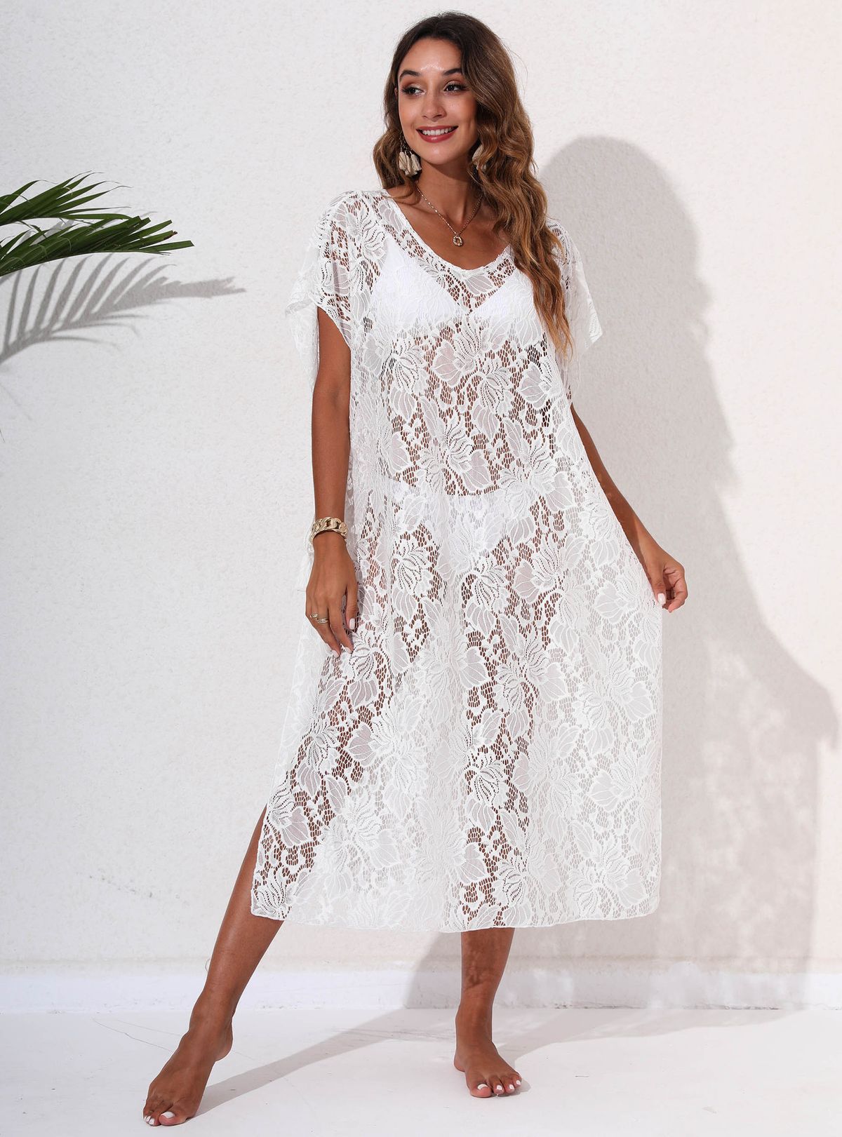 Damen-Strandbluse, unregelmäßiges Spitzenhemd, sexy, durchsichtiges Kleid_voghion.com