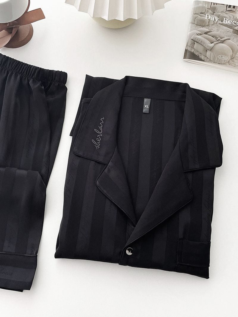 Herrenattøj Jacquard Dobbelt Kort Let Luksuriøs High-End Herrepyjamas Forår og Sommer Issilke Kortærmet Tyndt Hjemmetøjssæt_voghion.com