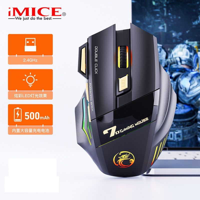 Ratón inalámbrico para juegos IMICE GW-X7 Silent TPC recargable con Bluetooth, modo dual, 7 botones, luminoso, 2.4G_voghion.com