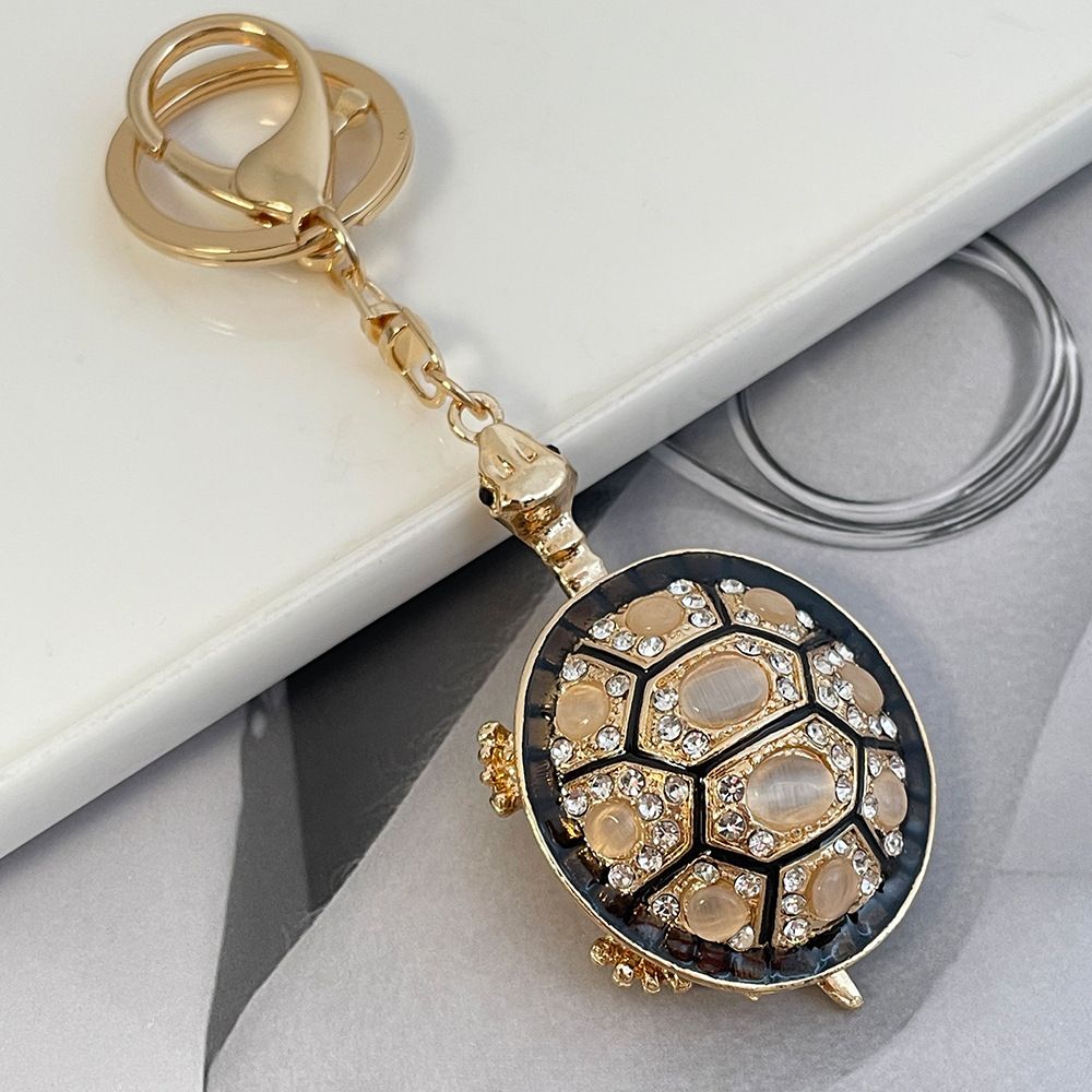 Porte-clés de voiture en forme de tortue avec pierre œil de chat incrustée de diamants, coloré et créatif_voghion.com