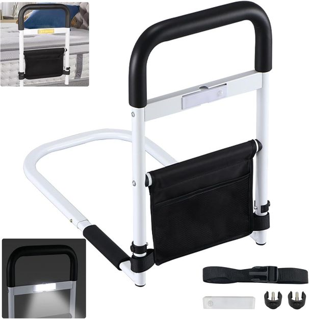 Aolawco Riser, Riser con sensore luminoso a LED, ausilio per l'ingresso nel letto con borsa, corrimano con barra di sostegno regolabile in altezza per anziani_voghion.com