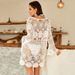 Flutter-Sleeve Lace Cover-Up Dress – Breezy Beach Tunic With Cutout Details (One Size, Lightweight Polyester)_voghion.com